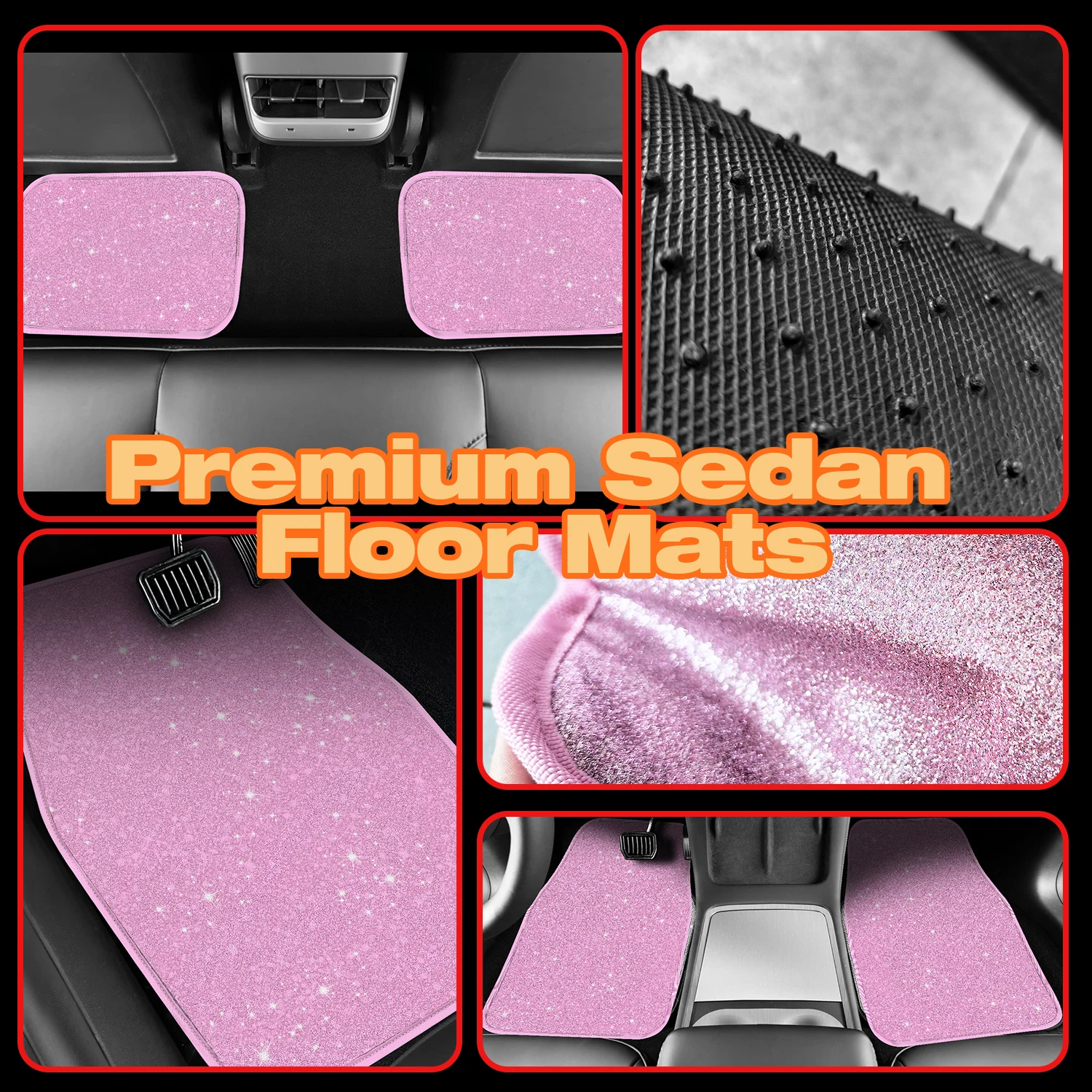 سجاد أرضية السيارة اللامع - وسادات قدم أوتوماتيكية متينة مقاومة للماء وغير قابلة للانزلاق، أرضيات وسجاد داخلية عصرية للسيارة، 4 قطع #4