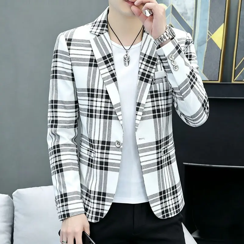 Herrenblazer, modisch, für Hochzeiten, Freizeit, schmal geschnitten, für Friseure, für Herren, koreanischer Stil, für Bankette, für den Geschäftsalltag, mit Streifen, Blazer. – Detail 7