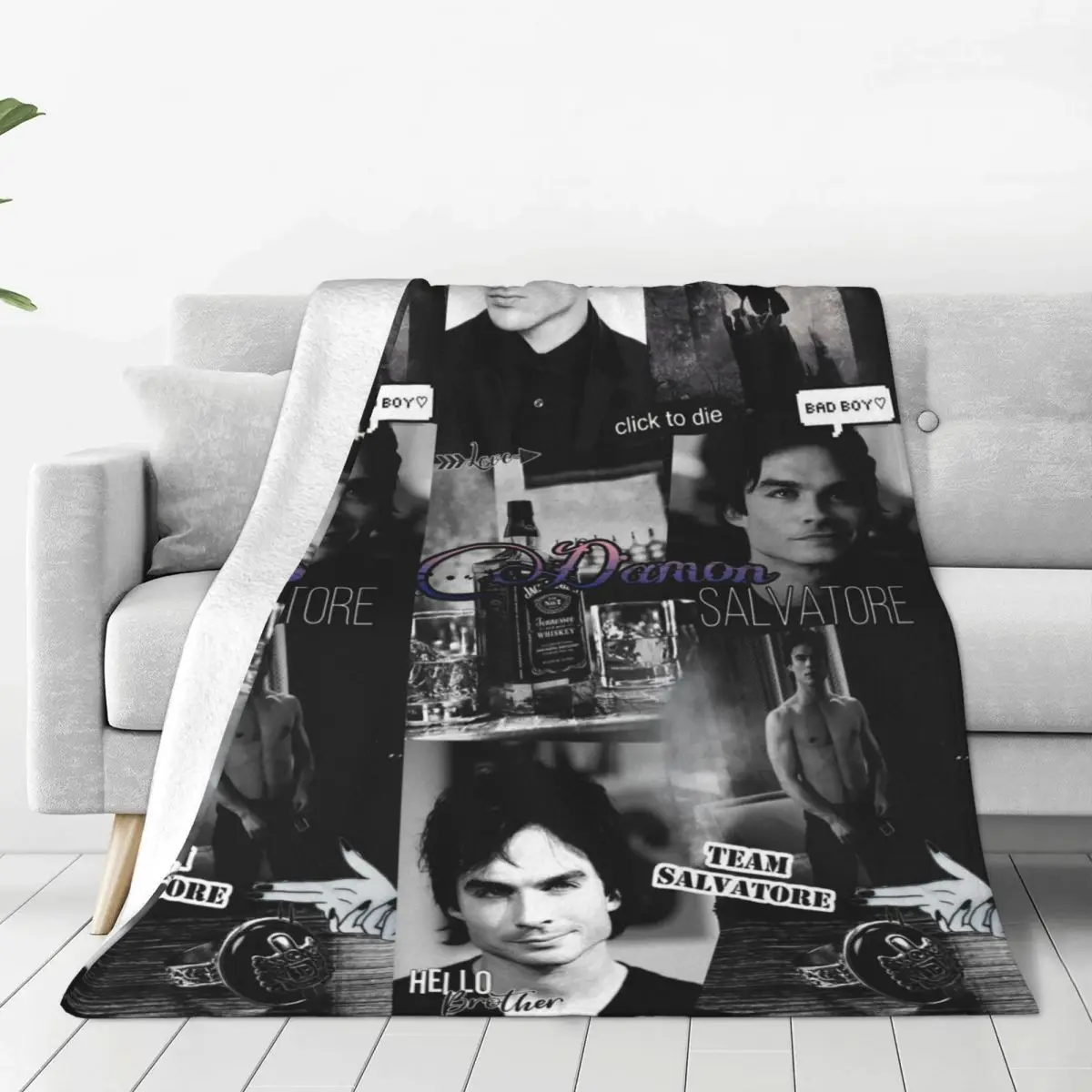 Wallpaper With Damon Salvatore(Ian Somerhalder) Blanket Cover The Vampire Diaries Throw Blanket Airplane Lightweight Bedspreads