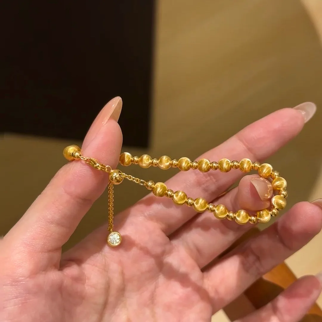 Luxury 9999 24K Solid gold sparkling car flower round bead cat eye pull design bracelet real gold designer jewelry