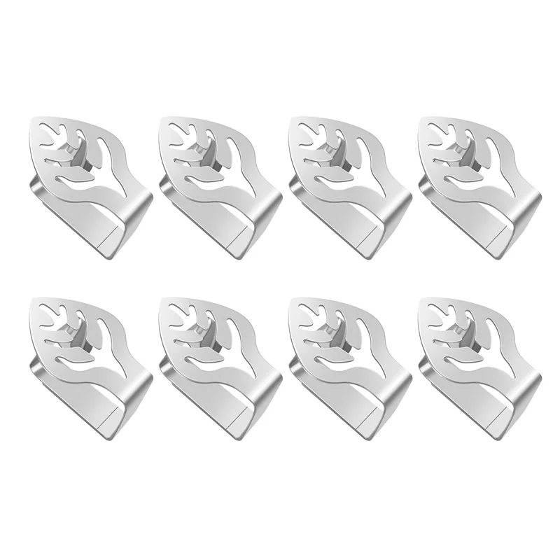 A56T-8 Pcs Silver Stainless Steel Tablecloth Clip Creative Leaf-Shaped Table Fixing Clip Thickened Non-Slip Tablecloth Rack