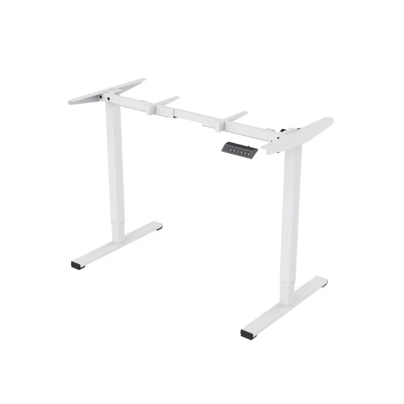 Electric Home Office Computer Workstation Adjustable Height Standing Desk White Wood Stainless Steel Structure Sitting