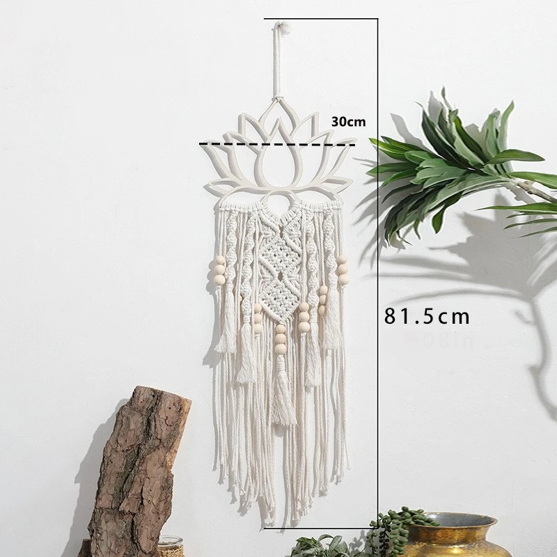 Bohemian handmade blue lotus wood bead woven cotton rope tapestry decoration creative gift home pendant view 4
