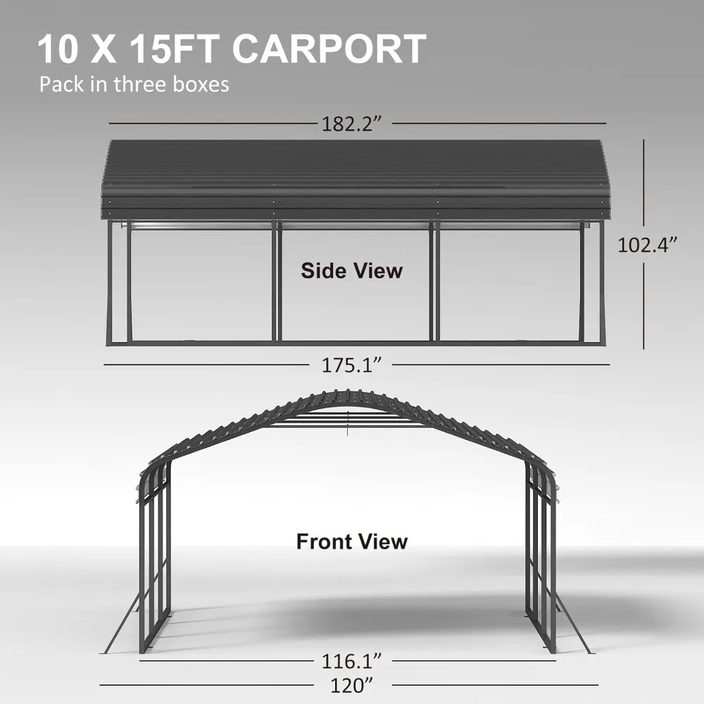 10x15 FT Metal Carport, Heavy Duty Carports Canopy with Enhanced Base, Galvanized Steel Roof and All-Metal Frame, Car Ports