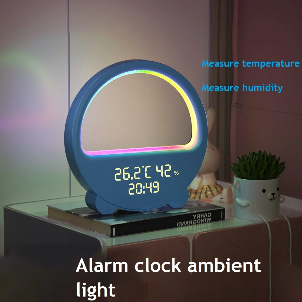 UBS Plug-in Alarm clock night light Decorative ambiance Small table lamp ambient desk light Temperature and humidity indicator