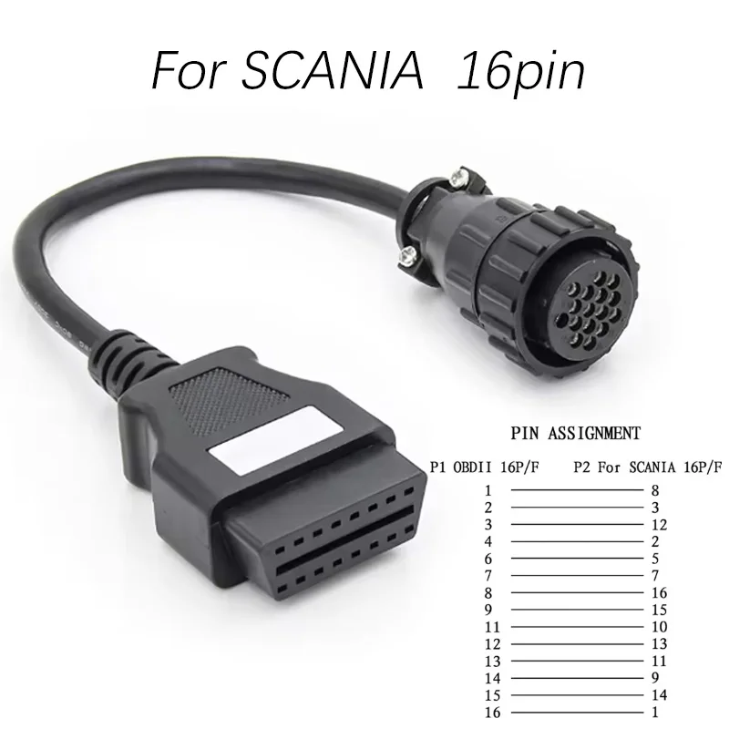 16PIN for Scania Diagnostic Adapter OBD2 Cable OBD2 16pin Female OBD Extension Cable Truck Connector Scanner Tool Works on TCS