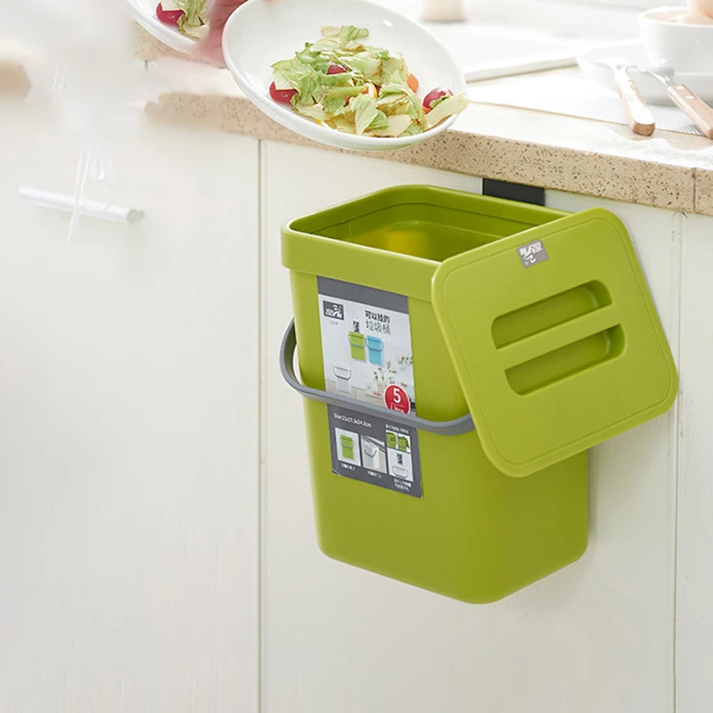 

Hanging Trash Can Punch-free Kitchen Large Capacity Recycling Garbage Basket Household Bathroom Wall Mounted Trash Bin With Lid