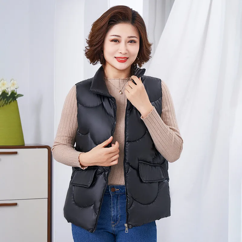 UHYTGF 2022 gilet in cotone lucido da donna di mezza età anziana madre autunno inverno gilet giacca femminile senza maniche cappotto 1897