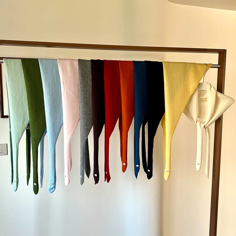 

Элегантный треугольный шарф из чистой шерсти для повседневной носки весной и осенью, в корейском стиле, с маленьким шарфом-аксессуаром для волос для женщин