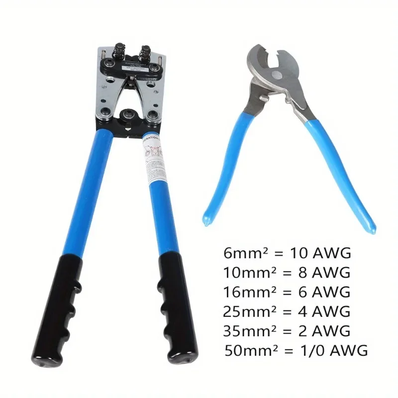 2pcs/set 6-50mm² Battery Cable Lug Crimping Tool Wire Lug Crimper with Cable Cutter for Crimping Cutting