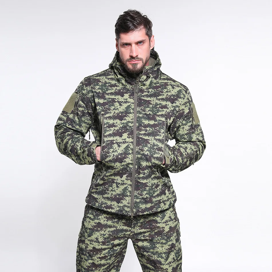 TAD Camo Softshell Waterproof Men\'s Suits 5XL Oversized Fleece Combat Clothing Set Men Clothing Windproof Safari Suit A2F05