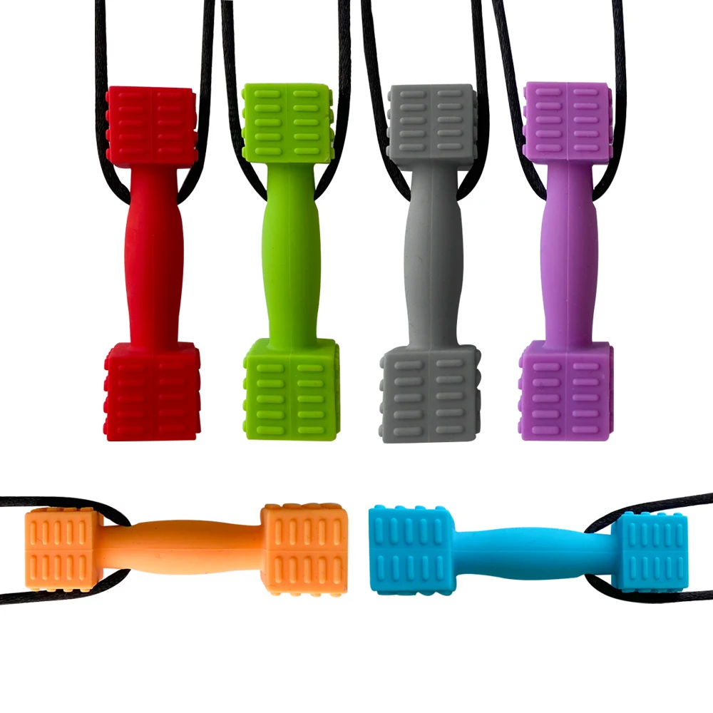 

Набор из 1/6 сенсорных жевательных ожерелий в форме гантелей, силиконовые жевательные ожерелья для детей с аутизмом, СДВГ и особыми орально-моторными потребностями