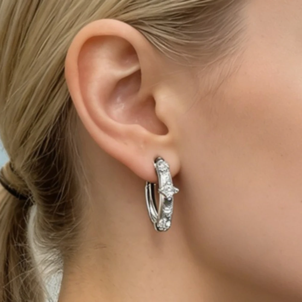 Chic 4-Prong CZ Hoop Earrings Dainty Cubic Zirconia Romantic Jewelry Perfect Valentine's Day Christmas Mothers Day Gift for Her
