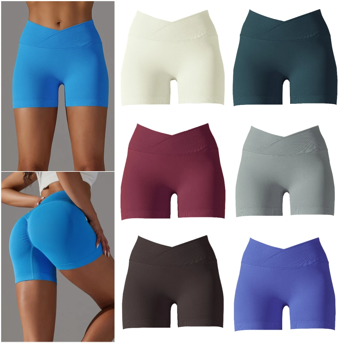 

V Cross Waistband Yoga Shorts for Women Scrunch Butt Gym Shorts Stretchy Amplify Shorts Workout Push Up Sports Cycling Shorts