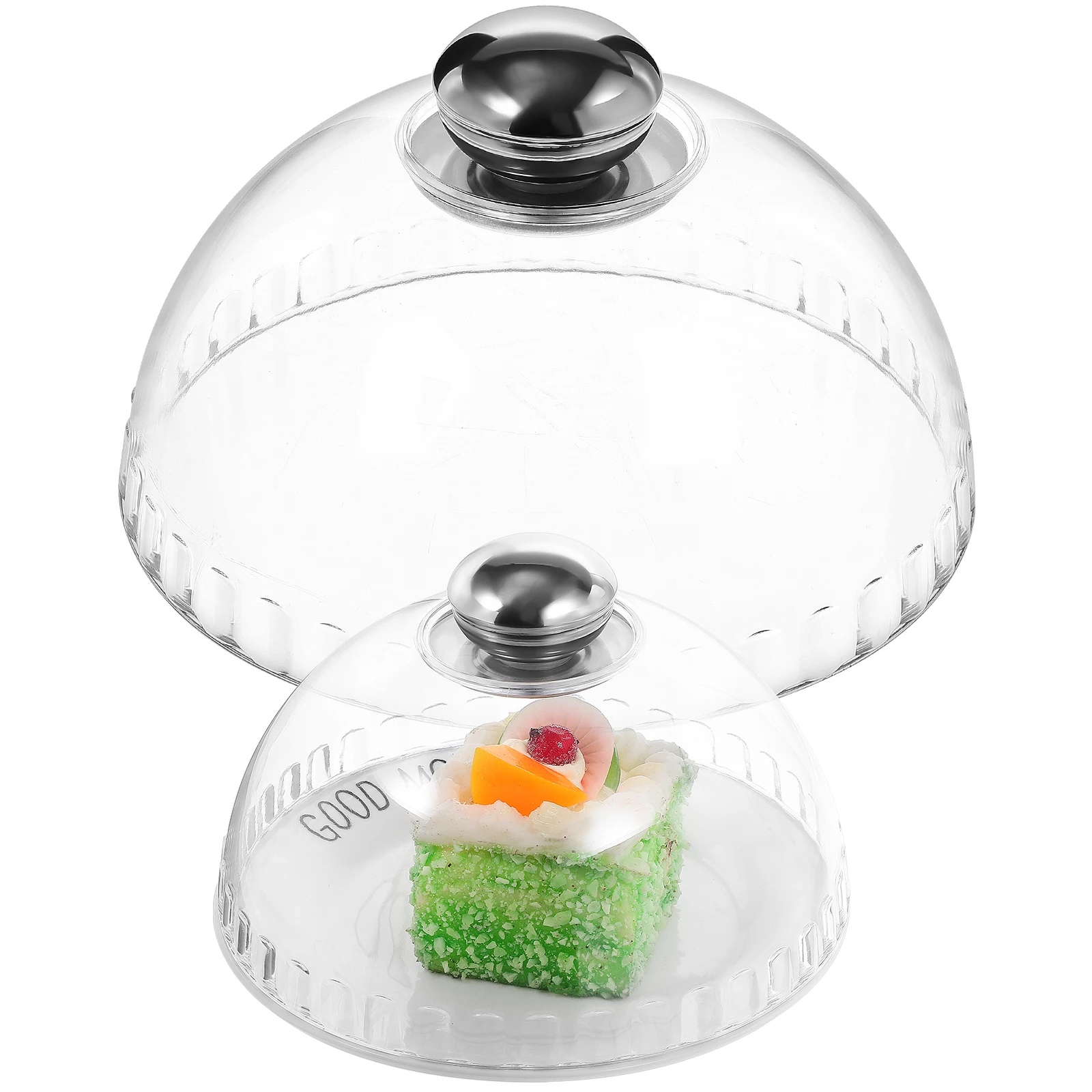 

2 pcs Food Covers Transparent Snack Tray Protectors Stainless Steel Plates Dinner Party Buffet Reusable Easy Clean Cake Stand