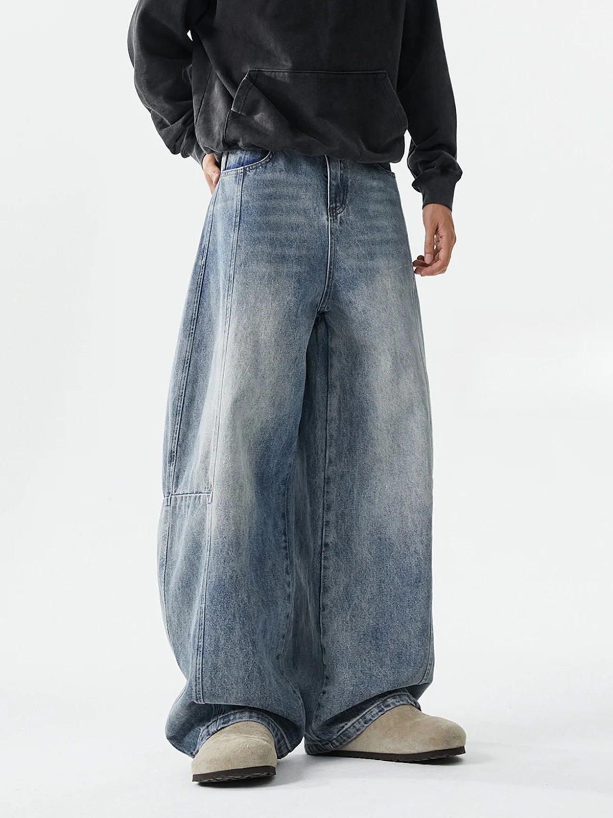 

American Washed Wide Leg Knife Jeans Men's Autumn Winter Trend Loose Casual Pants Hiphop Vintage Straight Leg Trousers