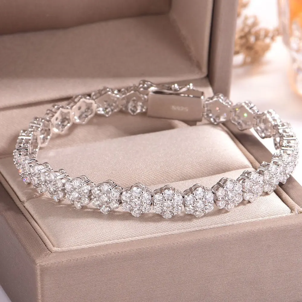 KNOBSPIN All 2mm Moissanite Tennis Bracelet Full Diamond GRA 925 Silver Plated 18k Wedding Party Jewelry Bracelets for Women Man