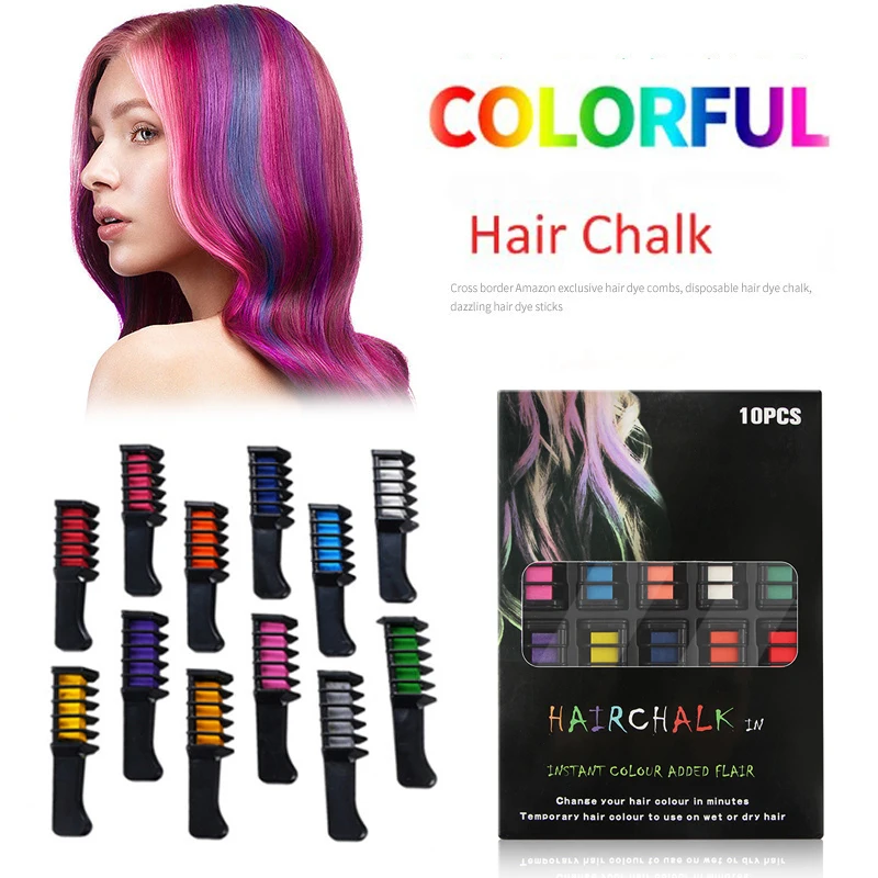 Tiza de Colores para el cabello para niña, tiza temporal para teñir el cabello, máscara de colores a la moda, tinte instantáneo para el cabello, 10/1 unidades