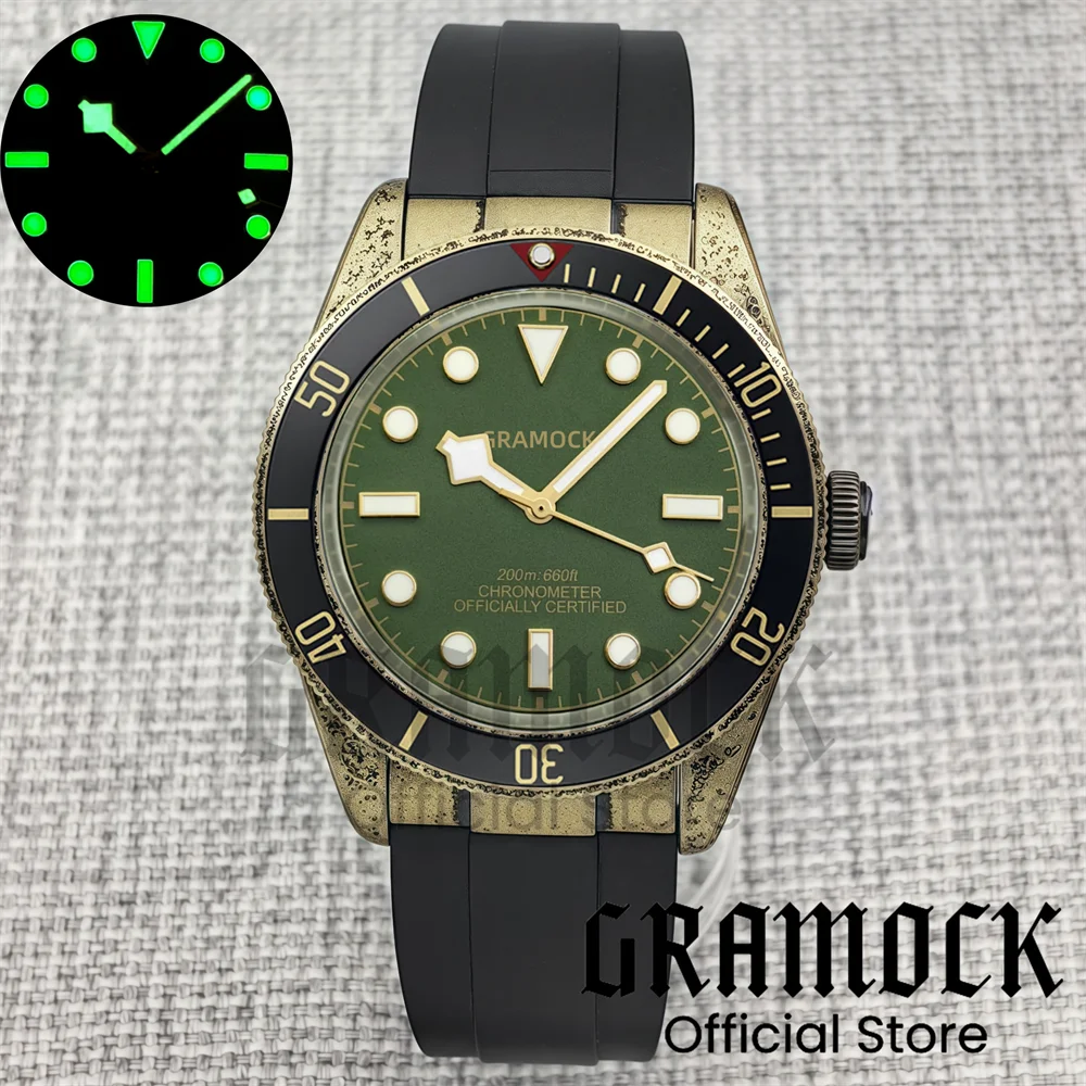 

Gramock 39 мм винтажные бронзовые NH35 PT5000 механические часы для мужчин с сапфировым стеклом зеленый циферблат из нержавеющей стали водонепроницаемые Relojes Hombres