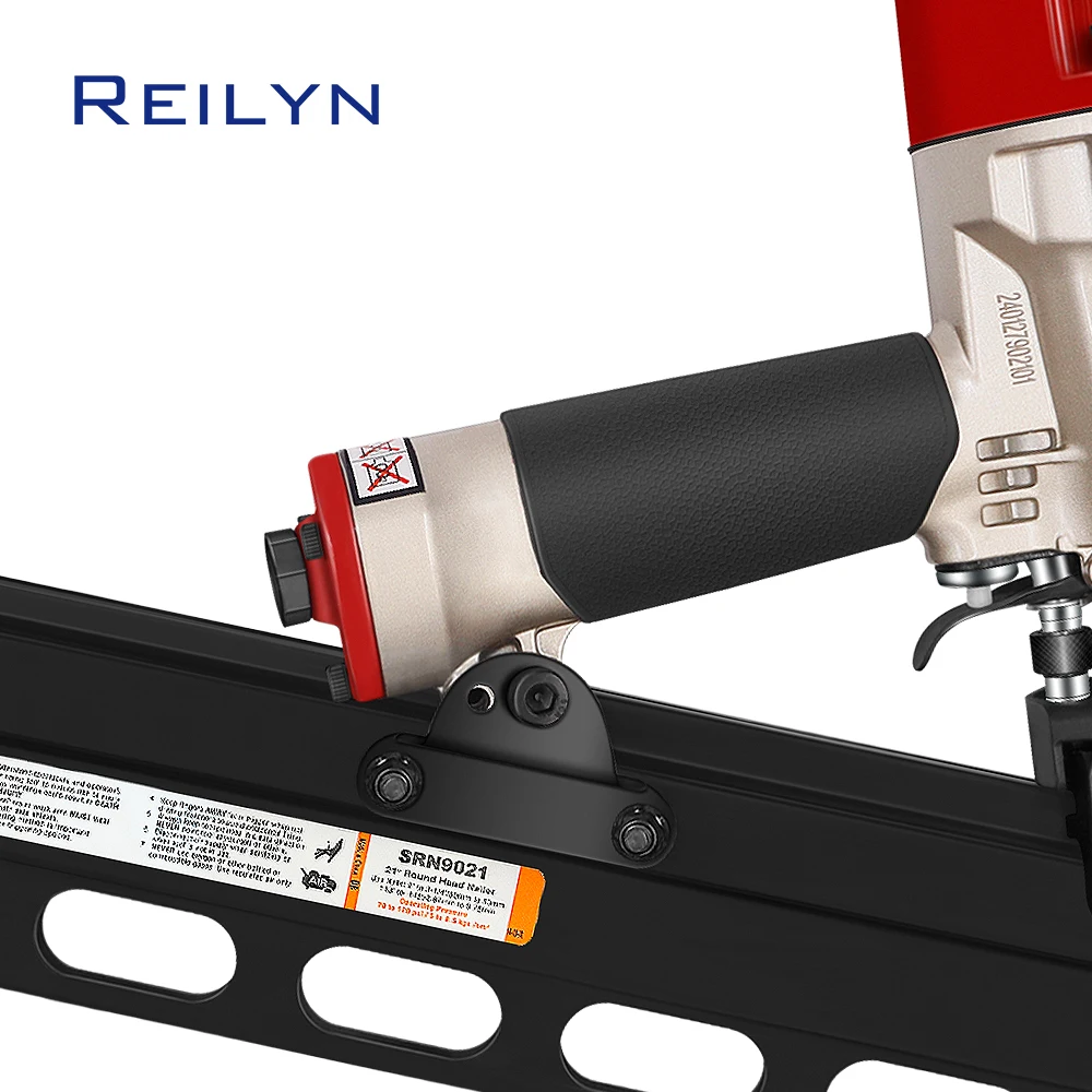 REILYN 21° Pneumatic Brad Strip Nailer Professional Round Head Pneumatic Nail Gun for Wood Pallet Flooring Roof Air Nailer