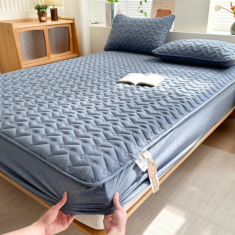 100%Cotton Quilted Mattress Cover Thicken Skin-friendly Bed Covers Solid Color Mattress Protector 매트리스 커버 (No Pillowcase)