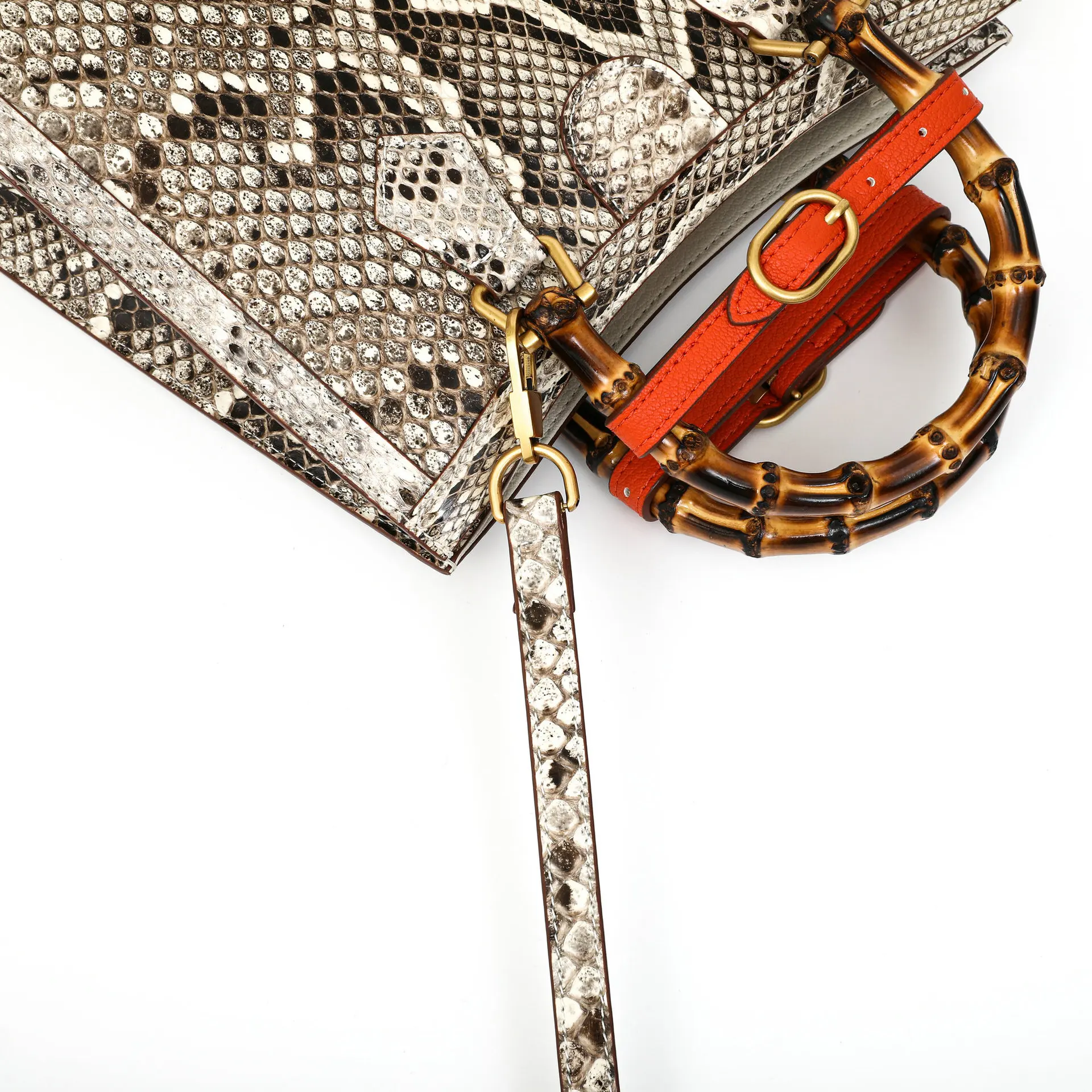 Luxury Python Skin Women\'s Shoulder Crossbody Bag 2023 Genuine Leather Lady Handbag Fashion Large Capacity Bamboo Joint Bag 45