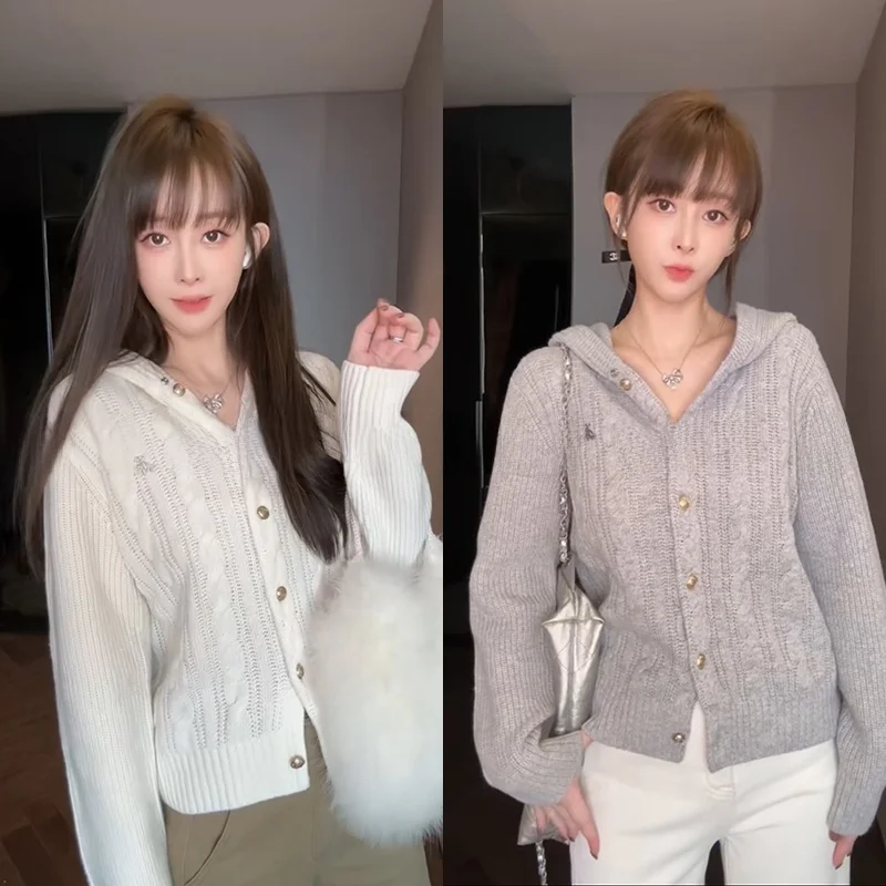 

Women's Woolen Open Cardigan with Hat Design Slimming High-End Knitted Sweater Brand 2025 Autumn Collection
