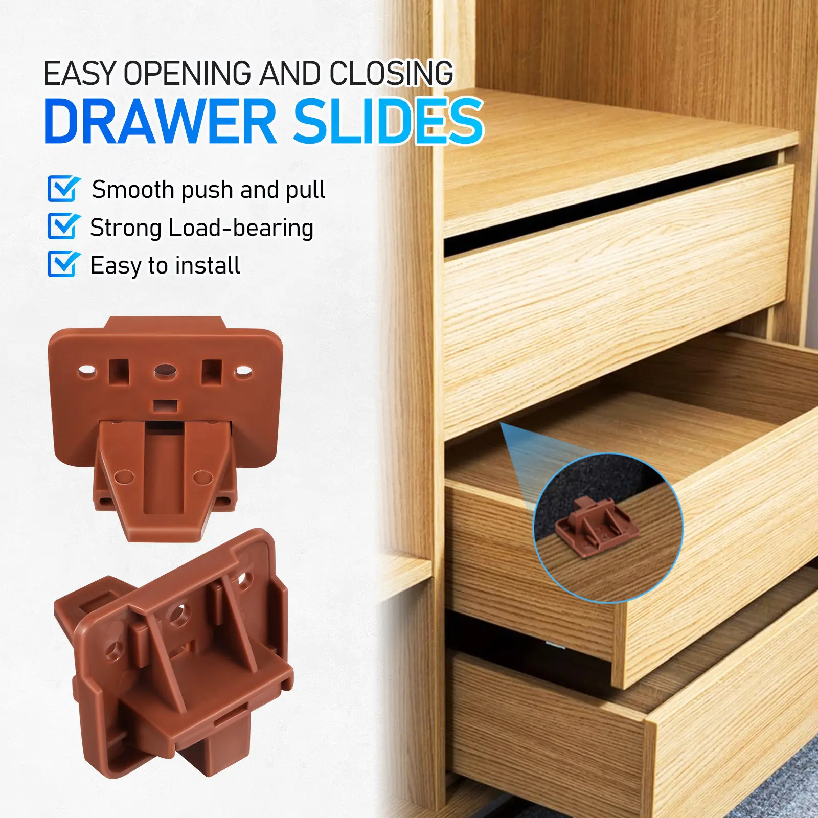 1Set Smooth Gliding Dresser Drawer Slides Plastic Drawer Guides Replacement for Cabinets Dressers Kitchen Furniture Center Mount