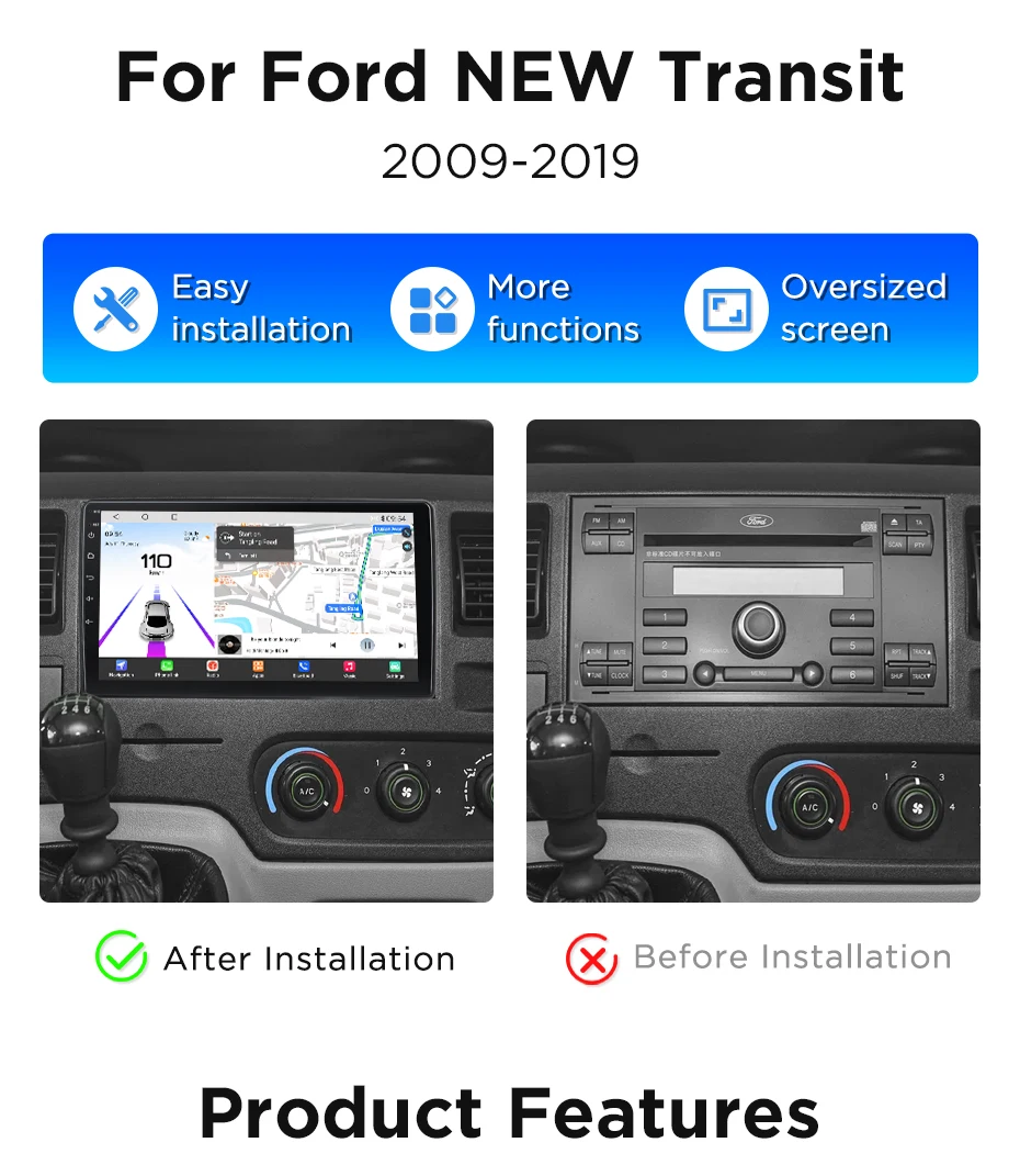 Junsun 360 ° Panorama-Kamera-Autoradio für Ford New Transit 2009 - 2019 Wireless CarPlay Bildschirm Android Auto Stereo GPS Navi RDS – Detail 6