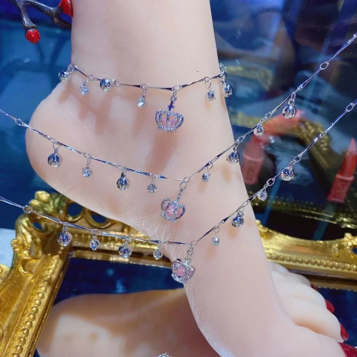Boho Crystal Tassel Anklets for Women Rhinestone Handmade Bracelet Foot Chain Ankle Strap Feet Summer Beach Boho Fashion Jewelry