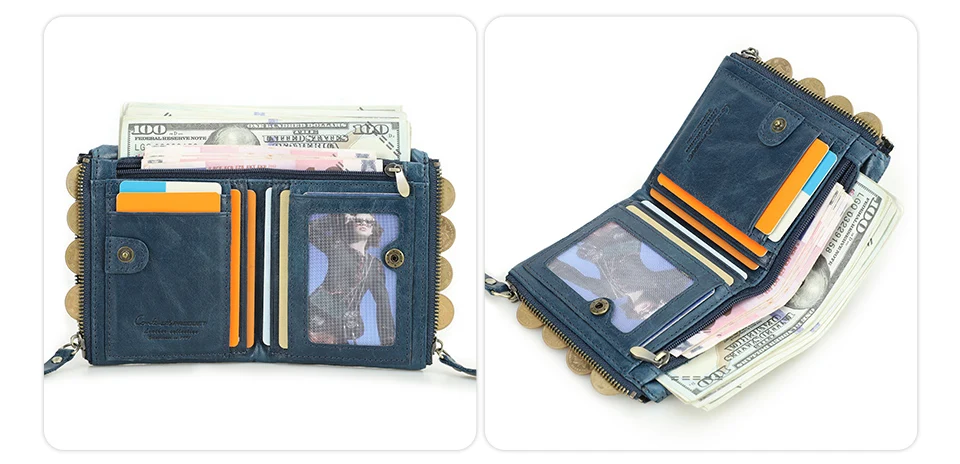 CONTACT'S Damen-Geldbörse aus Echtleder, zweifach faltbar, im Vintage-Stil, mit Münzfach und Kartenfächern – Detail 35