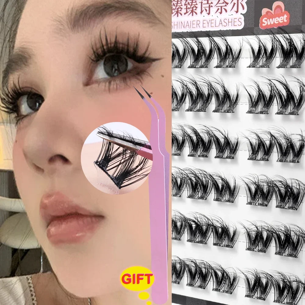 Glue-free Self-adhesive 5D Plush Big Curl Fluffy False Eyelashes Natural Volume Eyelashes Tweezers Individual Eyelash Extension