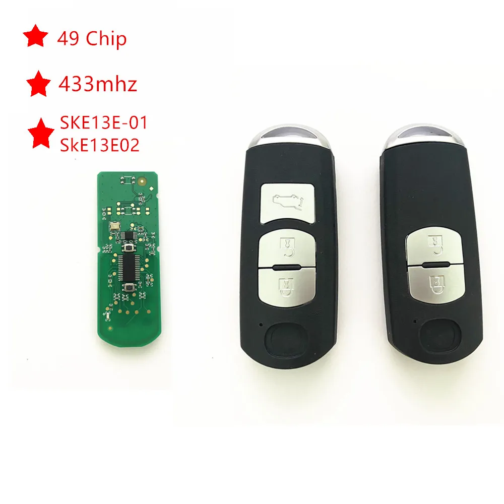 

3/2 Button Remote Car Key Fob 433MHz 49 Chip For Mazda 3 MX-5 CX-3 CX-5 CX-7 SKE13E-01 SkE13E02