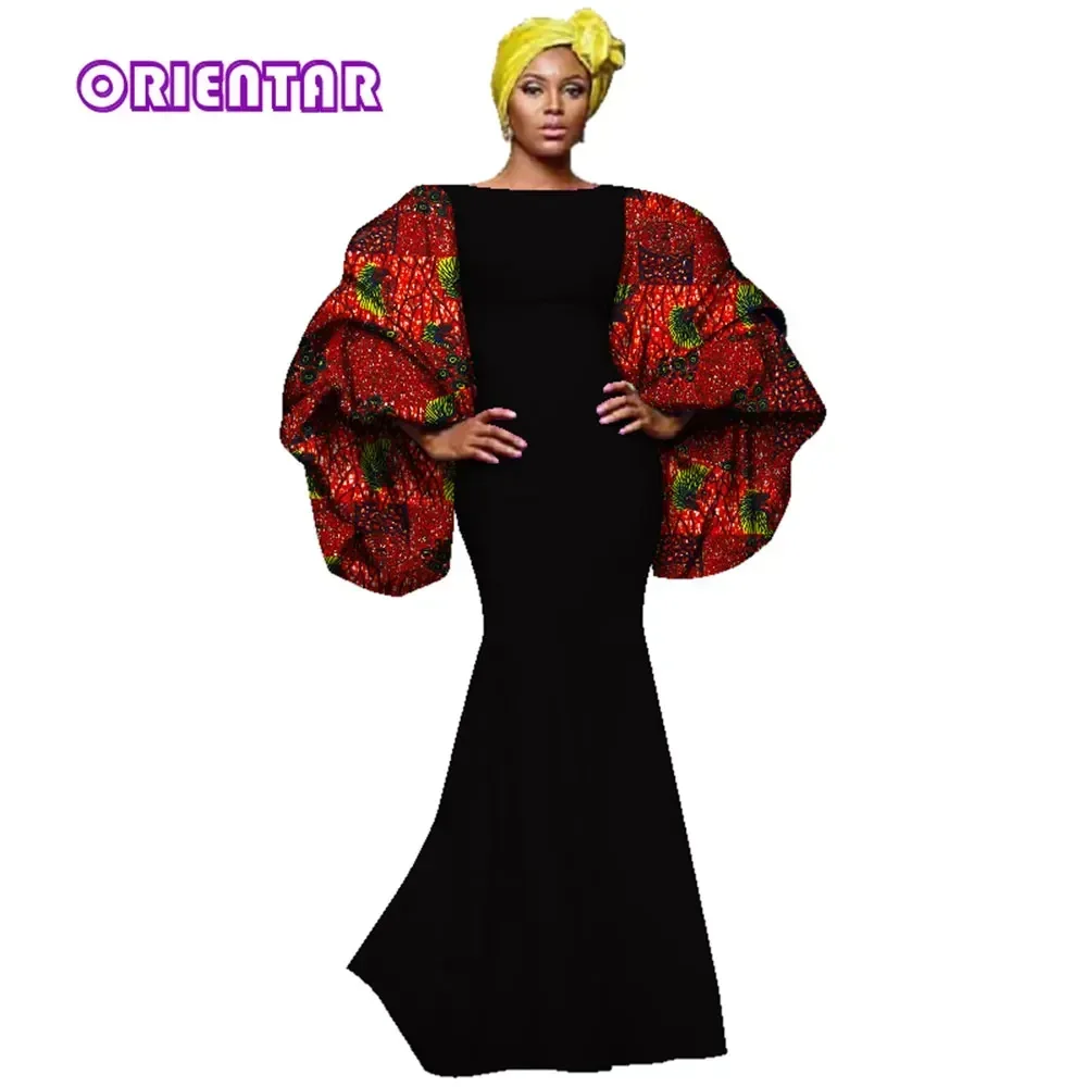 

2024 New African Printing Women Party Dress Big Sleeve Sexy Long Dresses for Women Africa Bazin Riche Maxi Dresses WY2827