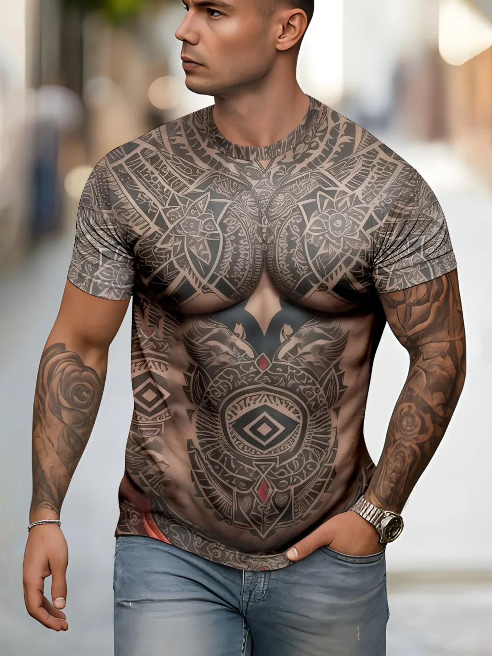 Role-playing Fake Muscle 3D Print Sport Quick-drying Breatha Men T-shirt Outdoor Street Casua  Fashiona  Party Parent-child Wear