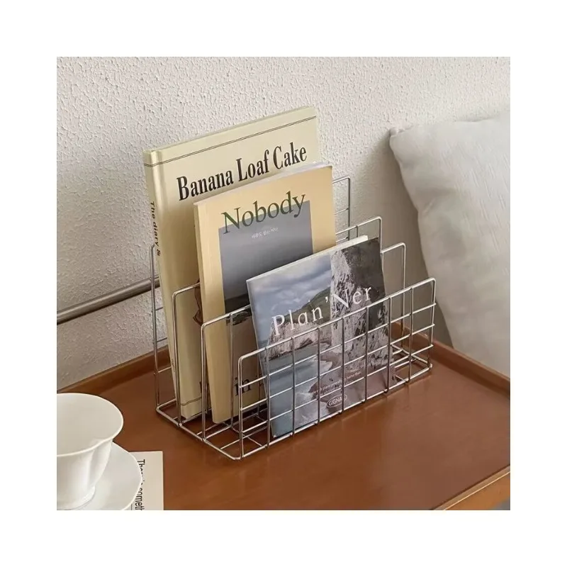 Minimalist Desktop Wrought Iron Storage Rack Vertical Bookshelf Organizing Rack Desktop Storage Supplies Magazine Storage Rack