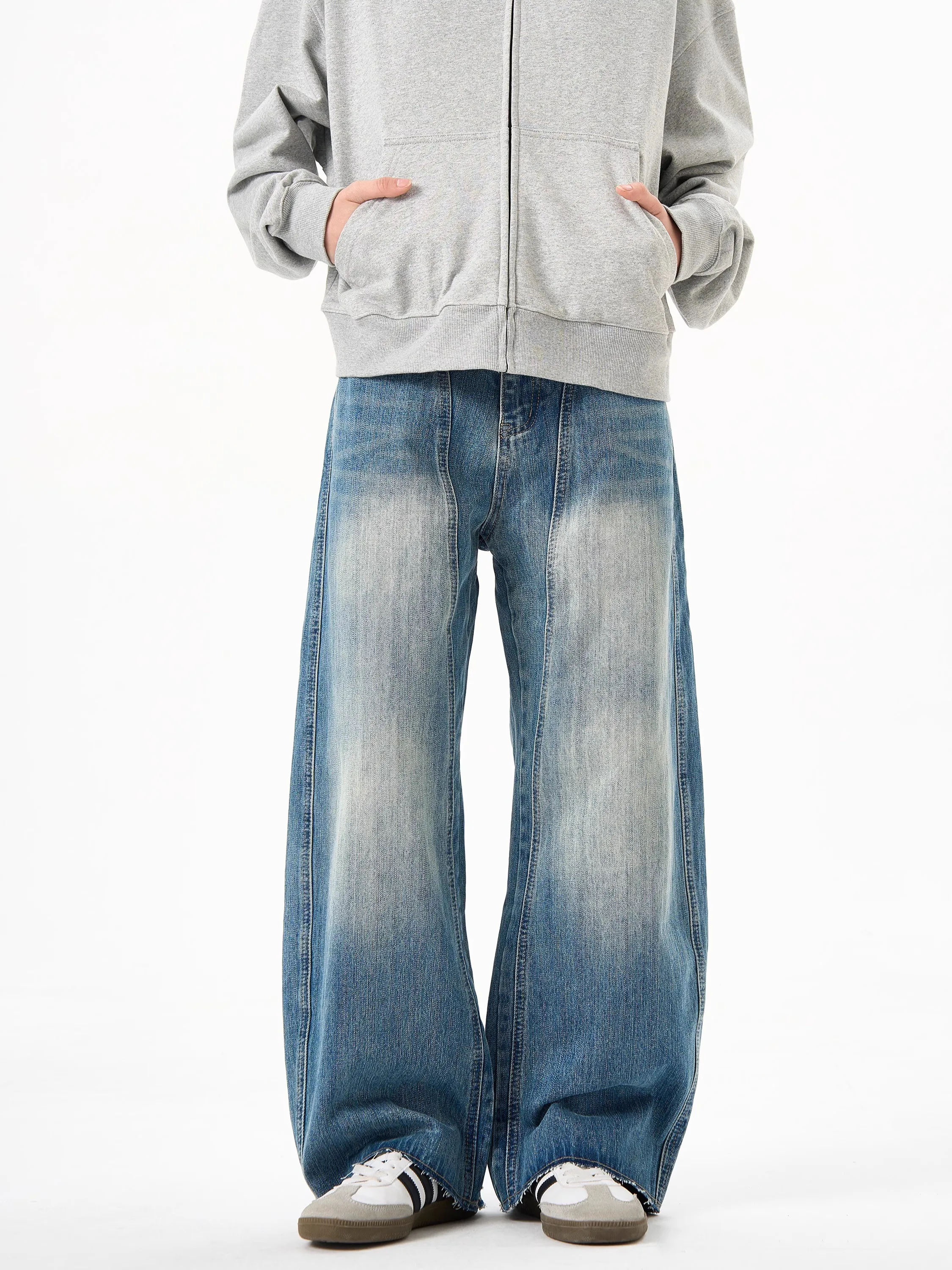 

American High Street Waed Knife Jeans Men's Retro Vibe Trend Design Loose Wide Leg Casual Pants