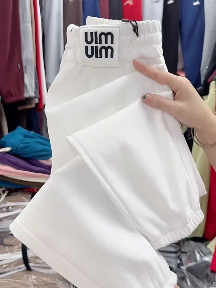 Pants Summer Women 2024 Korean Vintage Wide Leg Letter Elastic High Waist Sweat Pants Streetwear Sweatpants