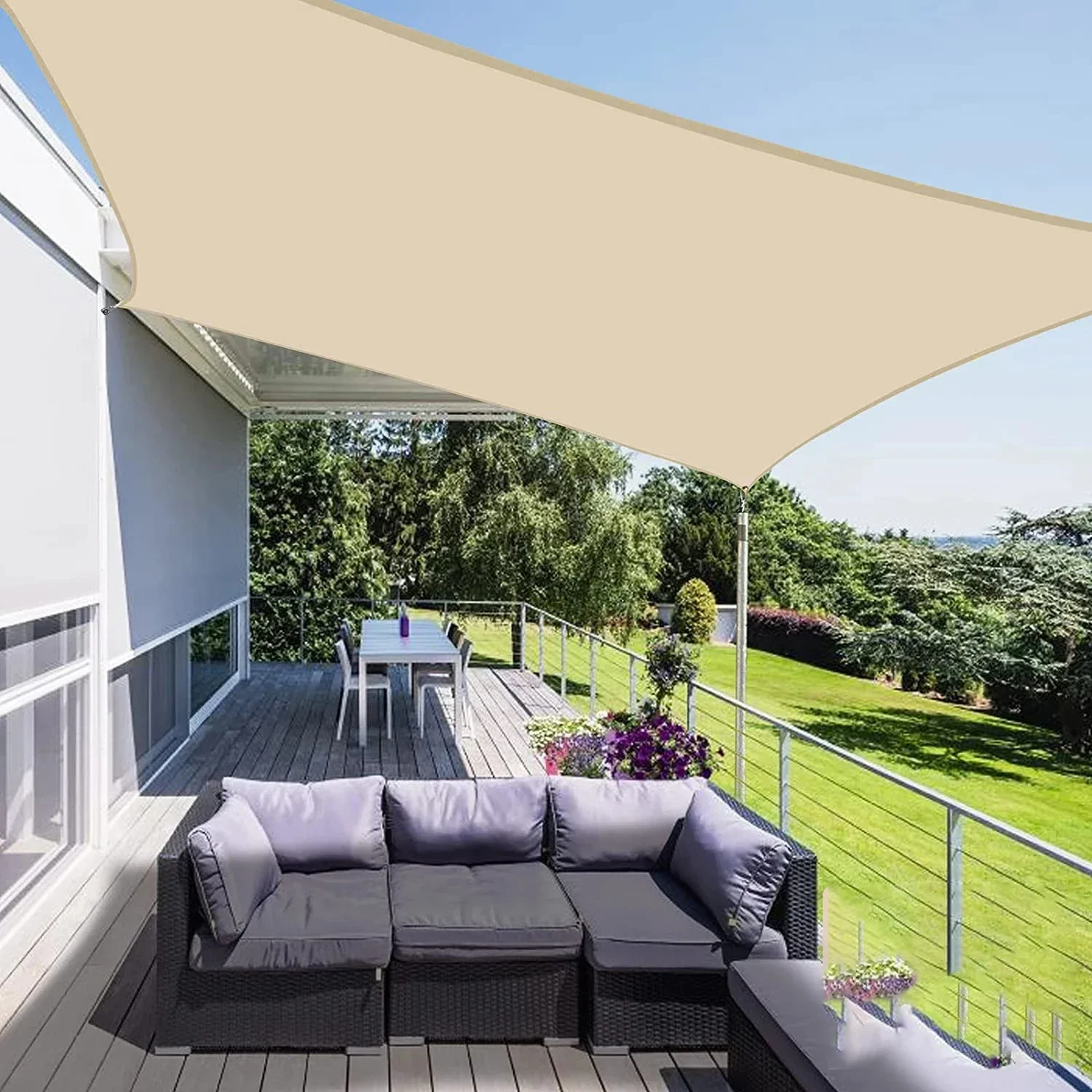 Voile d'ombrage extérieure, auvent imperméable et anti-UV en polyester 300D, auvent solaire pour terrasse, abri de voiture, cour, jardin, etc.
