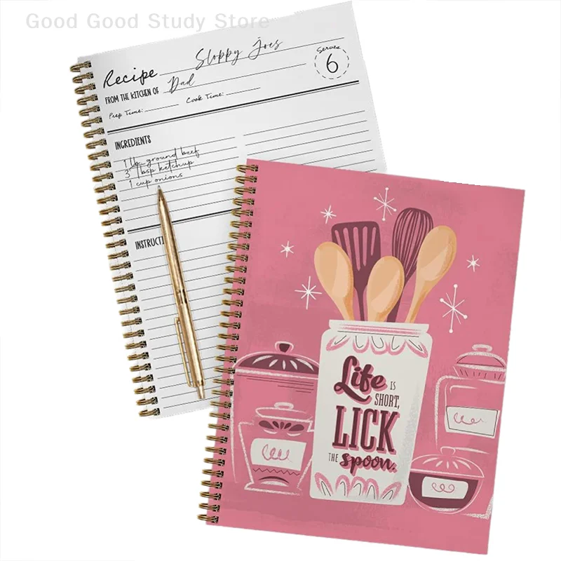 Lick The Spoon Recipe Spiral Notebook Recipe Planner Color Shell Inner Page Record Book Hand Book Notebook Creative Stationery