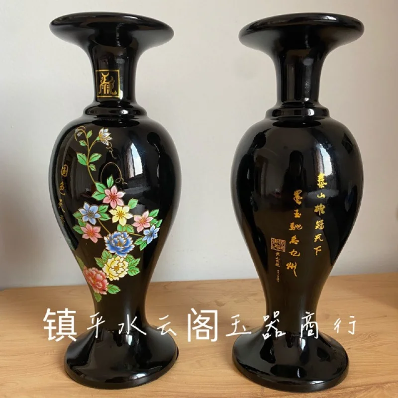 Чернила Taishan, нефритовая ваза с пионом, орнамент, резьба из необработанного камня, иллюстрация для гостиной, креативное украшение для офиса, украшение для гостиной Чернила Taishan, нефритовая ваза с пионом, орнамент, резьба из необработанного камня, иллюстрация для гостиной, креативное украшение для офиса, украшение для гостиной