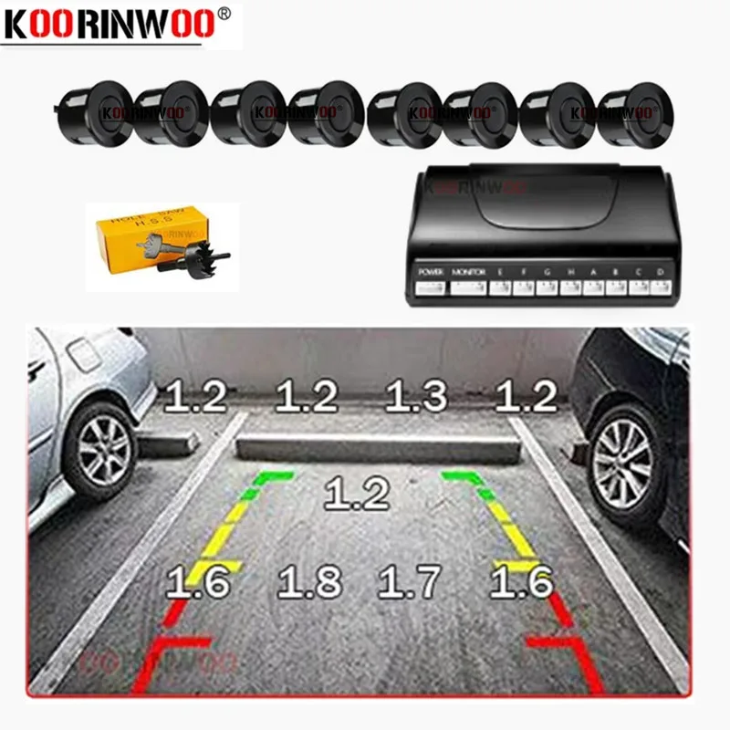 Koorinwoo 2025 Parktronics Car parking sensors 8/6/4 Radars Alarm Probe detector RCA Video System Show Distance Image Assistance