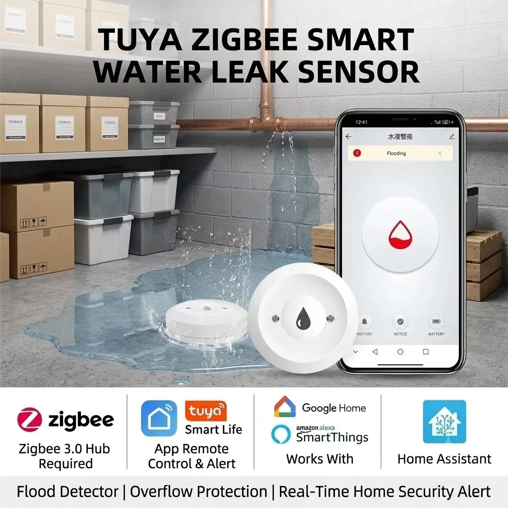 Zigbee Wasserleckdetektor, Wasserflut-Sensor, Smart Life App-Alarm, Überlauf-Wasserleckage-Sensor für Küche/Badezimmer – Detail 7