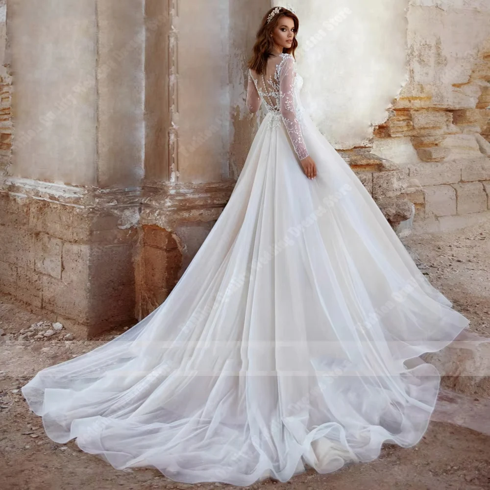 Hohe Qualität Tüll Frauen Brautkleider Sexy V-ausschnitt A-Line Spitze Blume Drucken Vintage Brautkleider Vestidos De Novias Angepasst