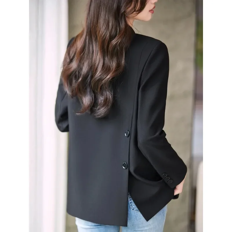 Autumn Winter Women Loose Blazer Coat Brown Black Pink Gray Female Long Sleeve Single Breasted Ladies Casual Jacket