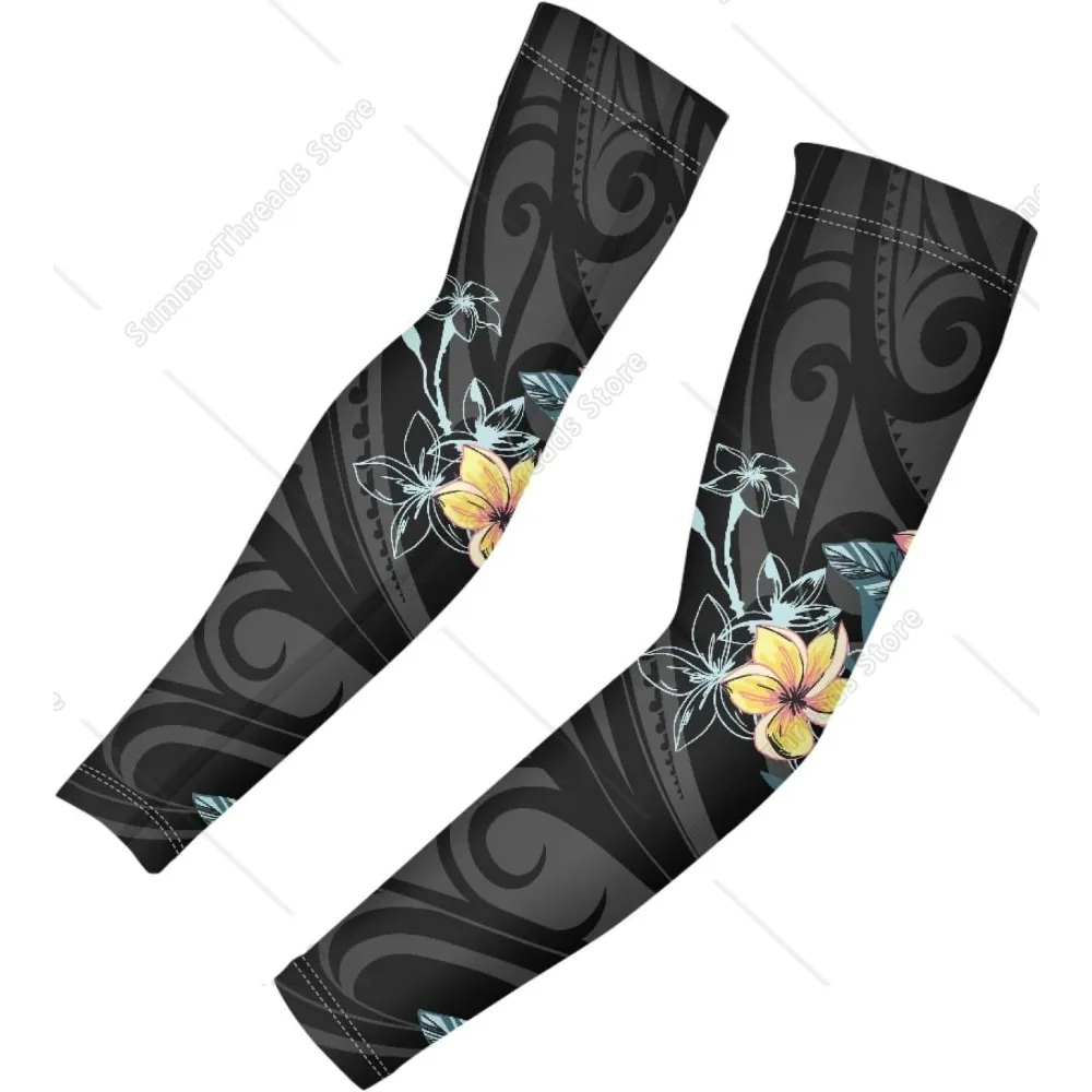 

Черные нарукавники с цветком плюмерии для женщин и мужчин, защита от солнца, охлаждающий компрессионный рукав, новинка, комплект нарукавников