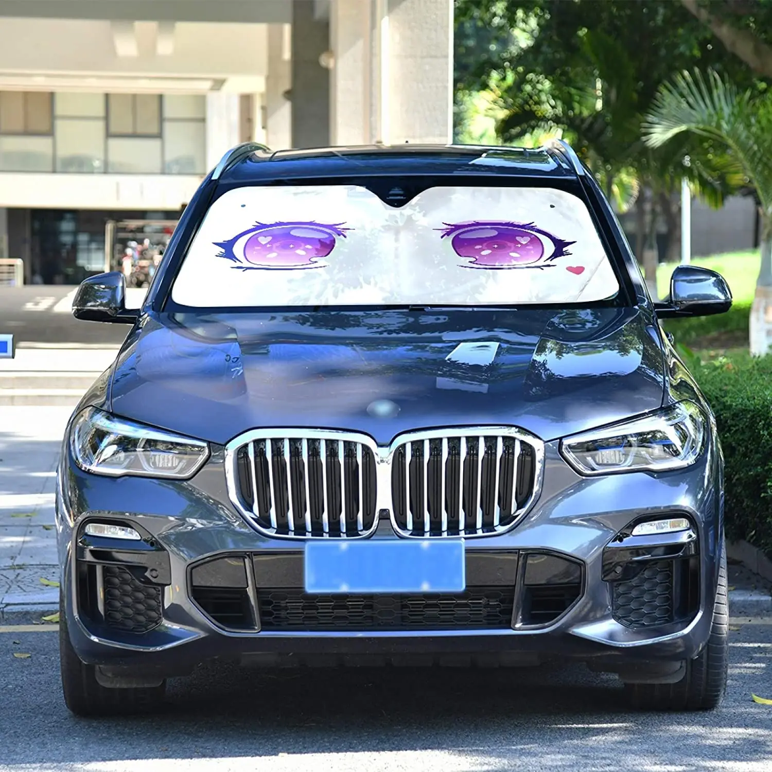 

Dussdil Purple Anime Kawaii Eyes Car Windshield Sunshades Big Eyes Heart Sun Shade Reflective UV Rays Protector Keep Cool Visor