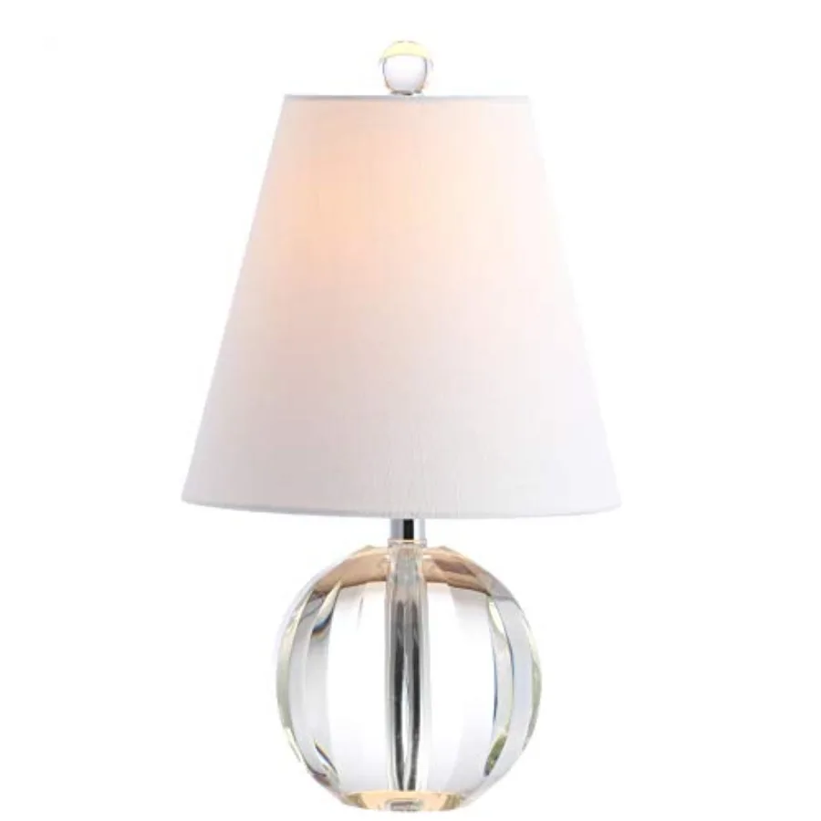

16" Crystal Ball LED Table Lamp, White Modern Bedside Lamp, with White Linen Empire Shade, Glam Orb Glass Nightstand Lamp for L