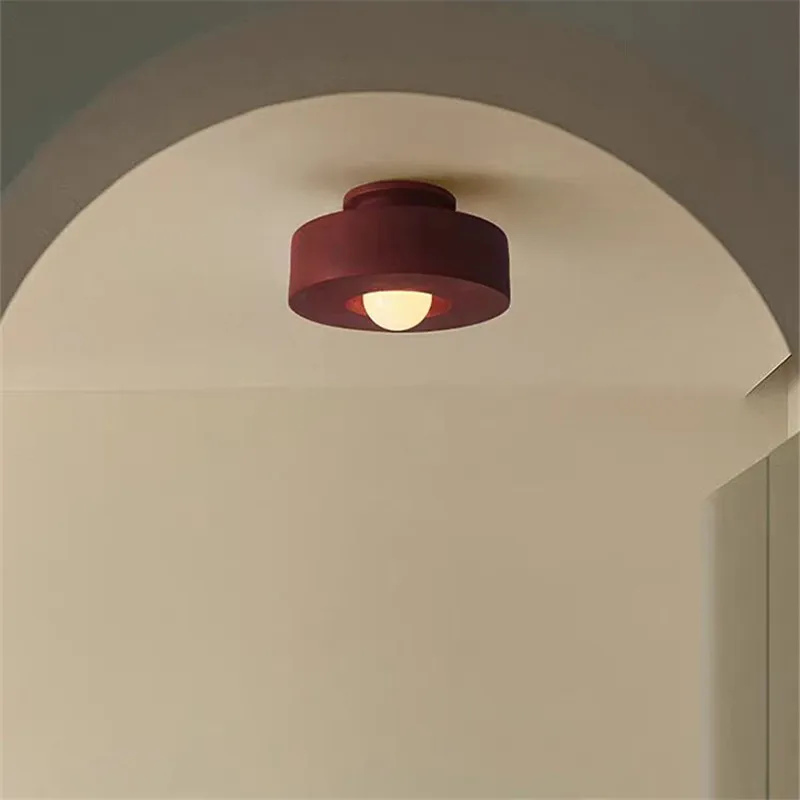 Simon Ceiling Lamp Led Macaron Minimalist Vintage Burgundy Lampshade Bedroom Round Cloakroom Hallway Balcony Light