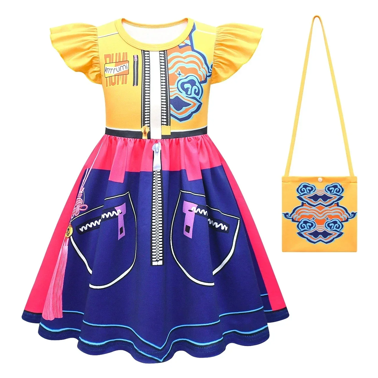 

Kids Anime KPop Demon Hunters Huntrix Cosplay Costume Flying Sleeve Princess Dress Girls Halloween Carnival Party Dress Up